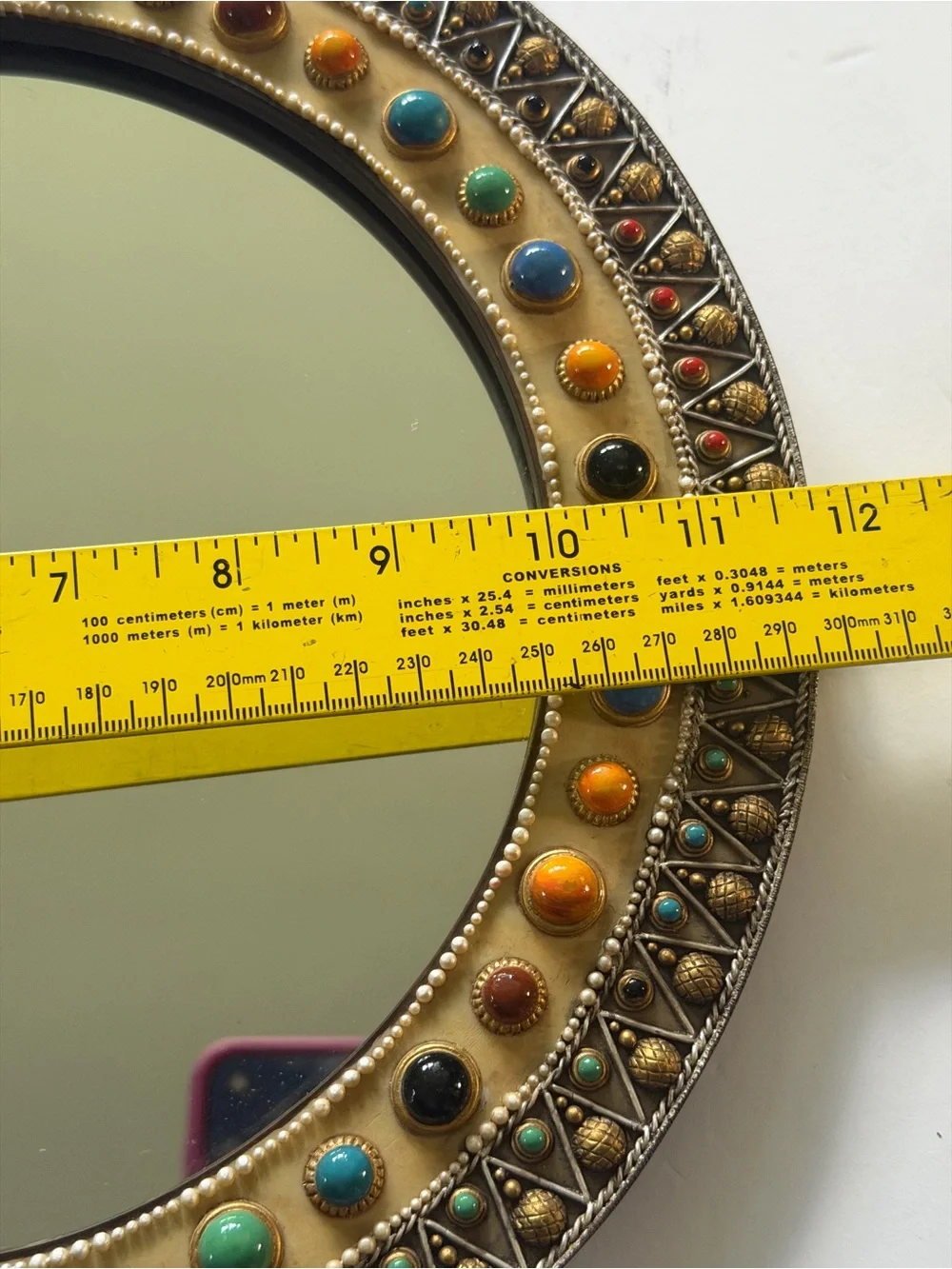 Round Beaded Accent Wall Mirror 11 3/4”